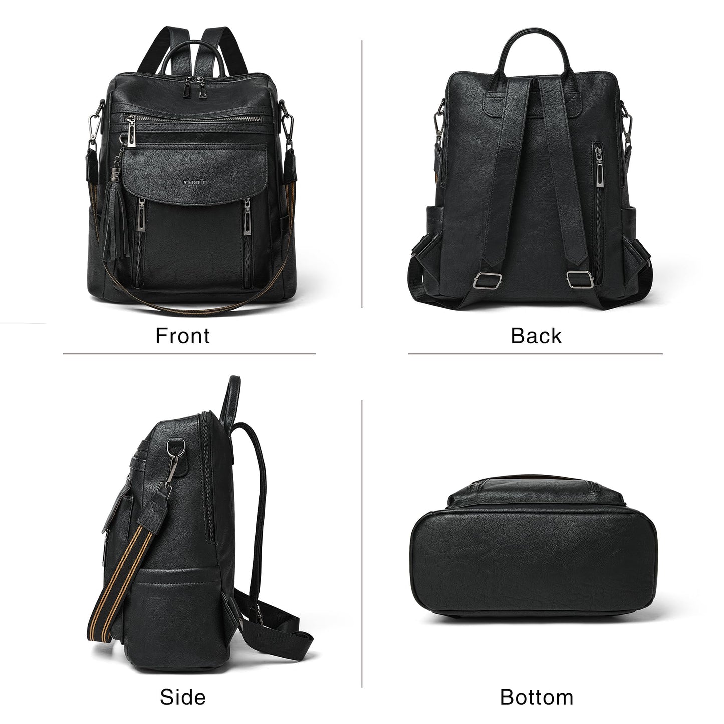 Shrrie Backpack Purse for Women Fashion Leather Backpack Purse Designer Travel Backpack Convertible Shoulder Bag with Wristlet