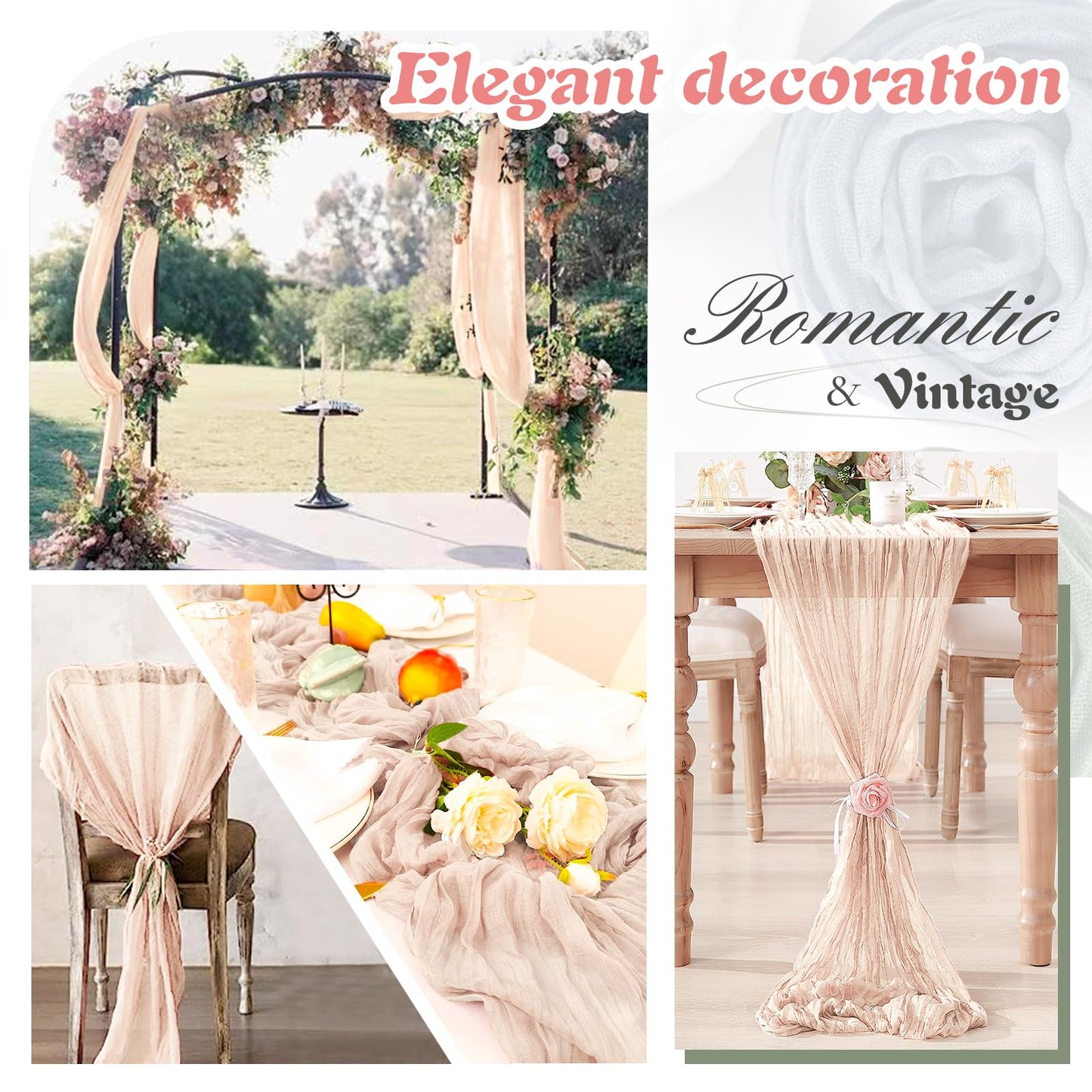 Waligoy Blush Pink Cheesecloth Table Runner 1 Pack 35" Boho Gauze 120 inches Long Runner Rustic Sheer Fabric Bulk for Baby Shower Wedding Bridal Birthday Party Table Decorations