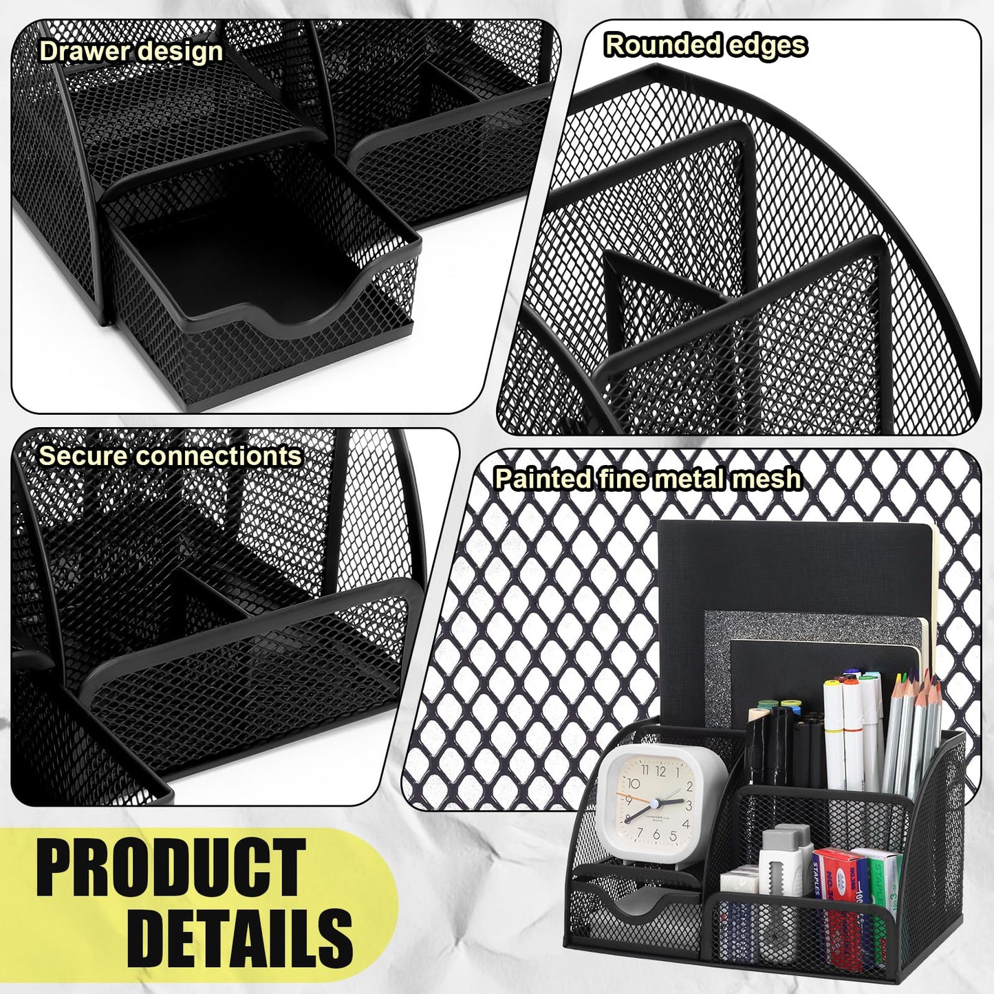SYMDROMIA 13-in-1 Office Desk Organizer Set with Stapler and Tape Dispenser, Pen Holder, Scissors, Ruler, Hole Punch, 2 Pens & More Desktop Accessories for Back to School Supplies (Black)