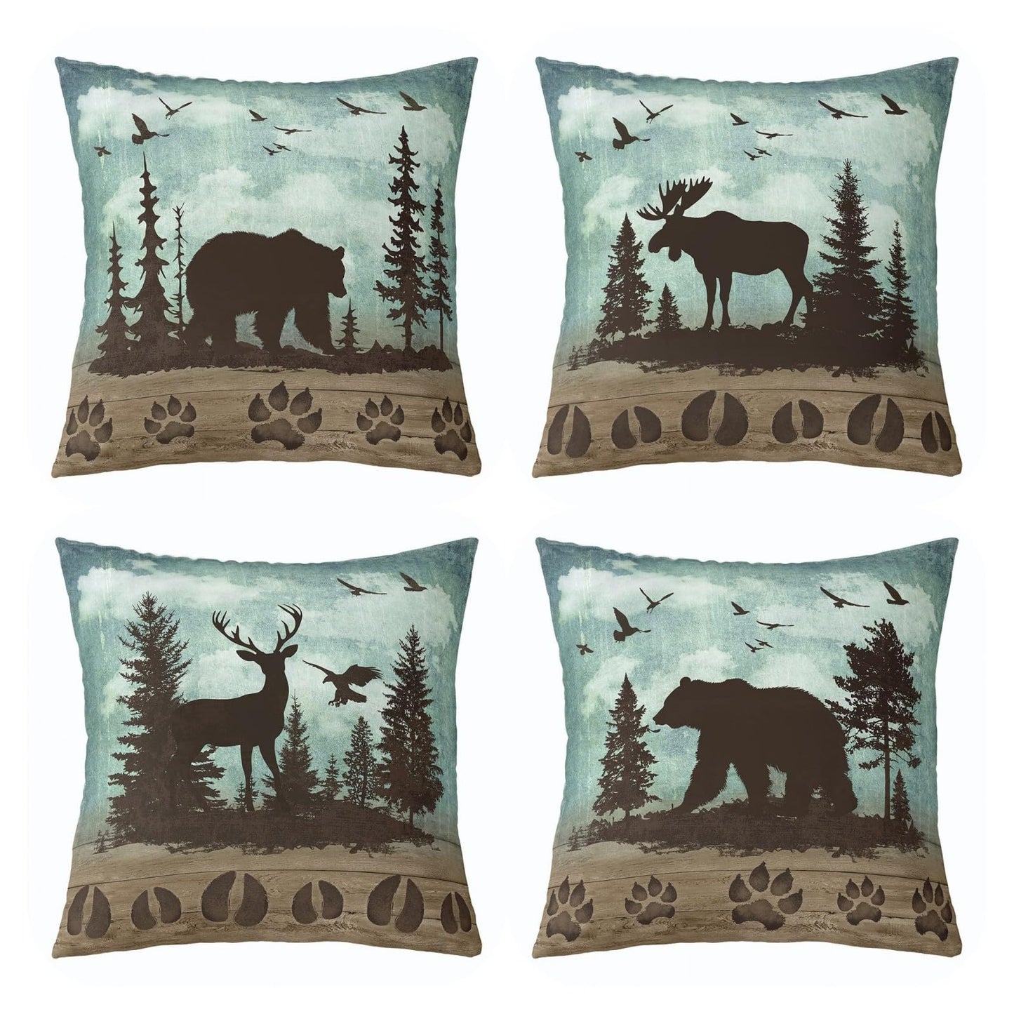 Erosebridal Set of 4 Rustic Hunting Throw Pillow Covers Farmhouse Throw Pillows Covers,Vintage Bear Cabin Deer 18 x 18 Pillow Insert Woodland Animals Accent Pillow Case (Inserts Not Included)