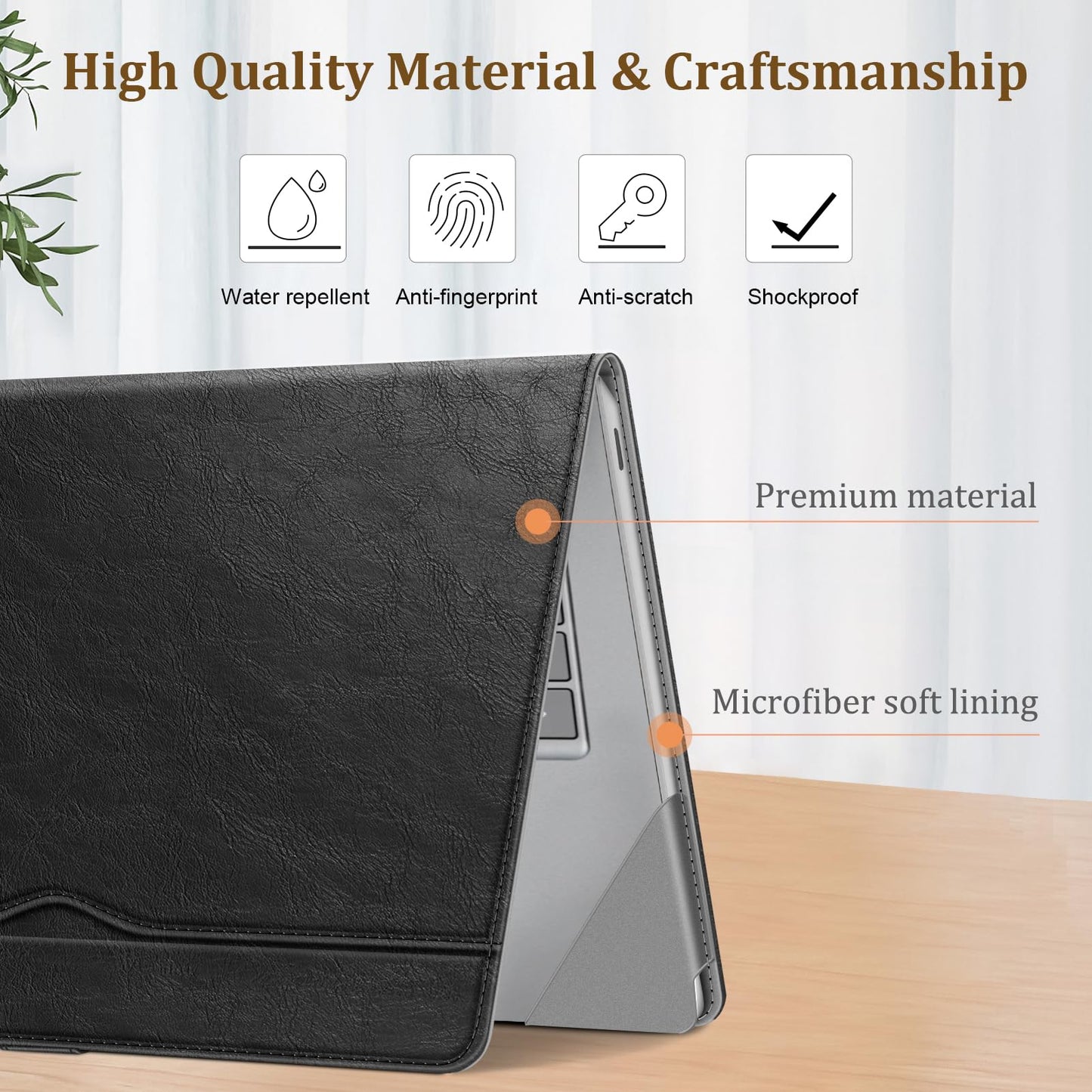 Fintie Sleeve Case for 15 Inch Microsoft Surface Laptop 6/5/4/3 (Model: 1872/1873/1953/1979), Premium PU Leather Protective Folio Book Cover with Large Pocket, Black