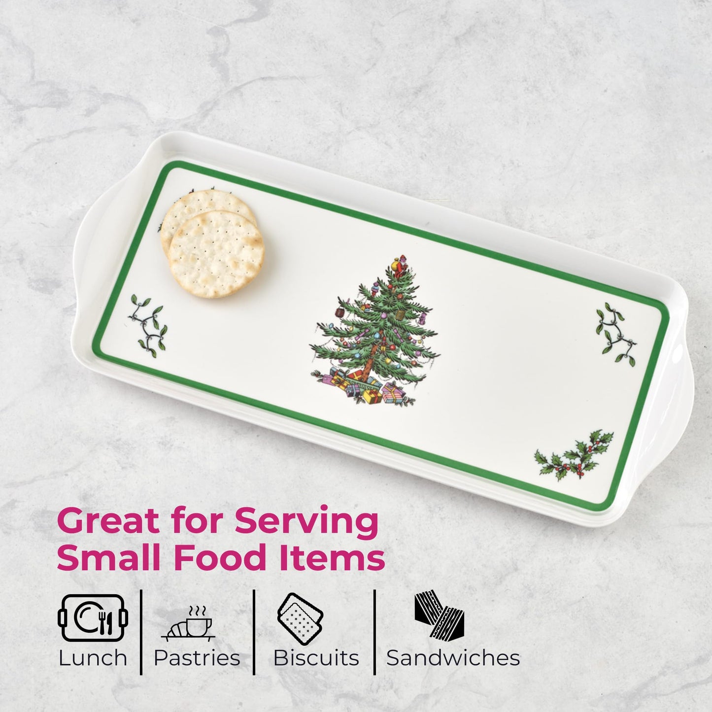 Spode Sandwich Tray – (15.1" x 6.5") Rectangular Melamine Serving Platter with Decorative Artwork, Durable Heat & Stain Resistant Board for Snacks, Tea, Sandwiches, Cookies & Dining Table