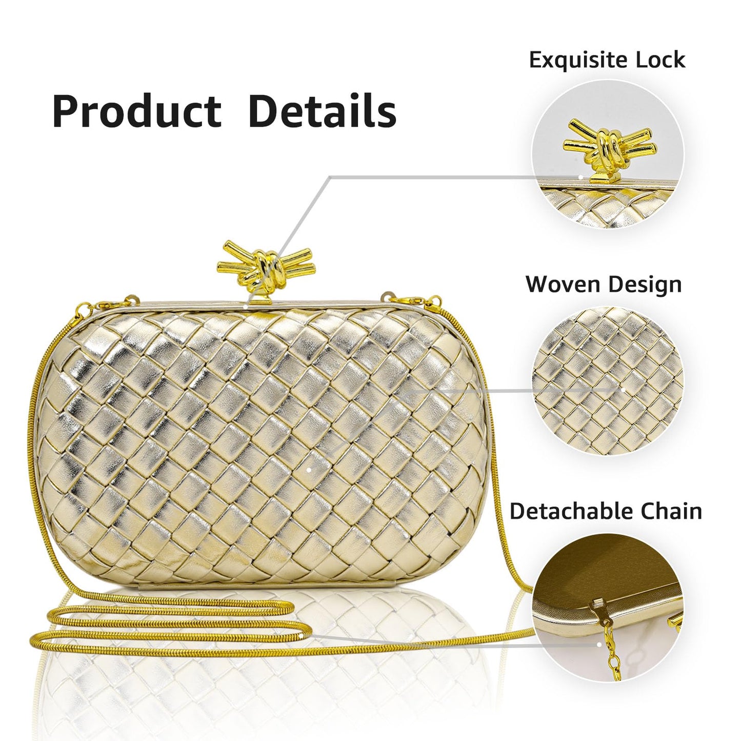 AIBAOWU Woven Clutch Purses for Women Gold PU Leather Evening Bag for Wedding Formal Clutch Bride Purses Party Prom