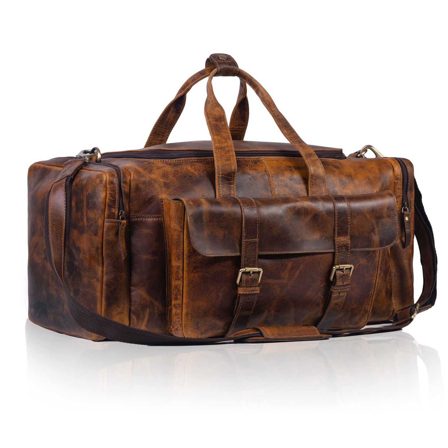 Leather duffel bag 24 Inch U Zip holdall Travel sports Duffle Weekend gym Sports