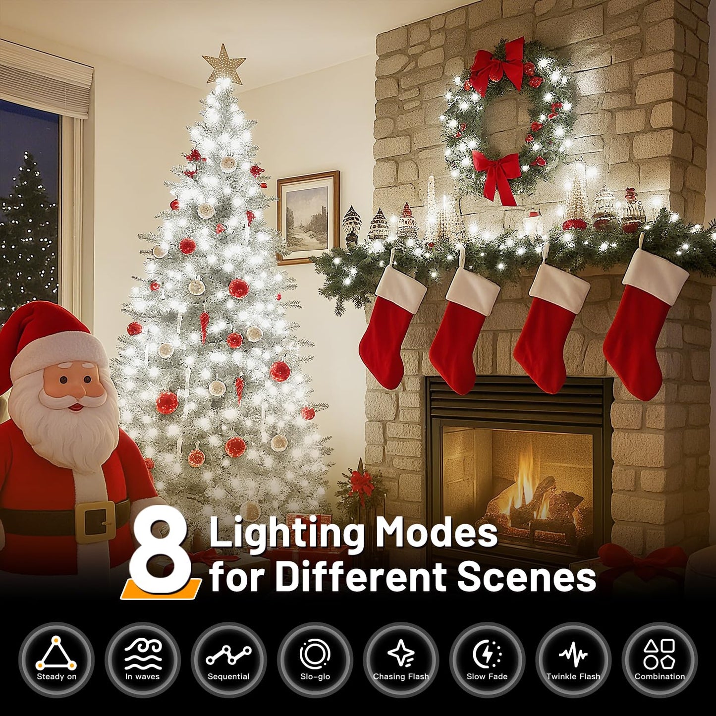 Domolli Christmas Lights 1000 LED 328 FT, Waterproof Christmastree Lights with 8 Modes, Remote Control 3 Timers & Memory Function Xmas Decorations for House and Holiday (Cool White)