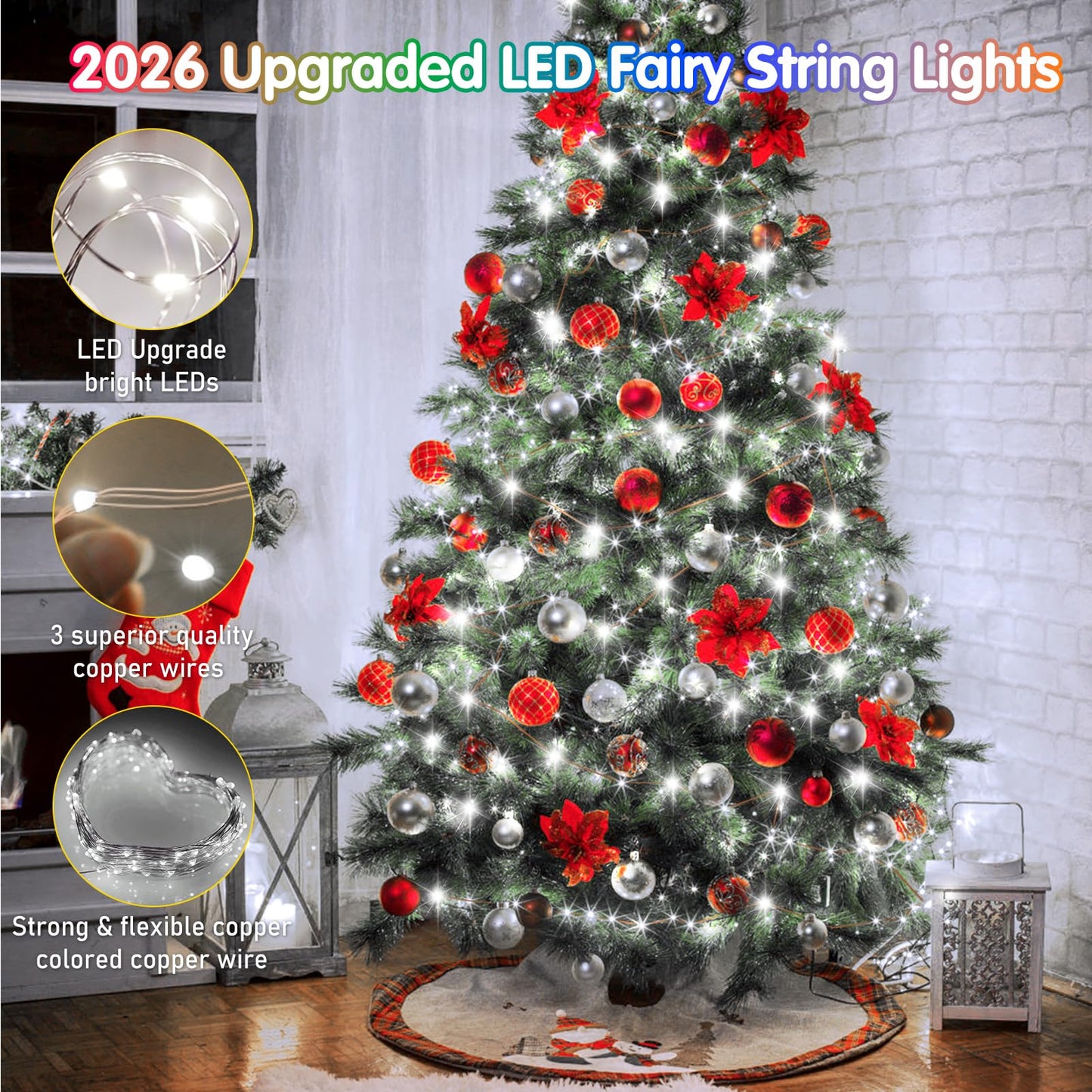 KNONEW 203FT Outdoor Christmas Fairy Lights Plug in,600 LED String Lights Outdoor Waterproof 8 Modes Memory Times for Wedding Bedroom Walls Garden Trees Decoration(Cool White)