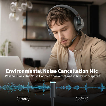 COOSII H300 Wireless Headphones Bluetooth with Microphone, Over Ear Headsets with USB Dongle & Mute, Environmental Noise Cancelling Retractable Mic for Work Office Meeting Laptop Computer (Black)