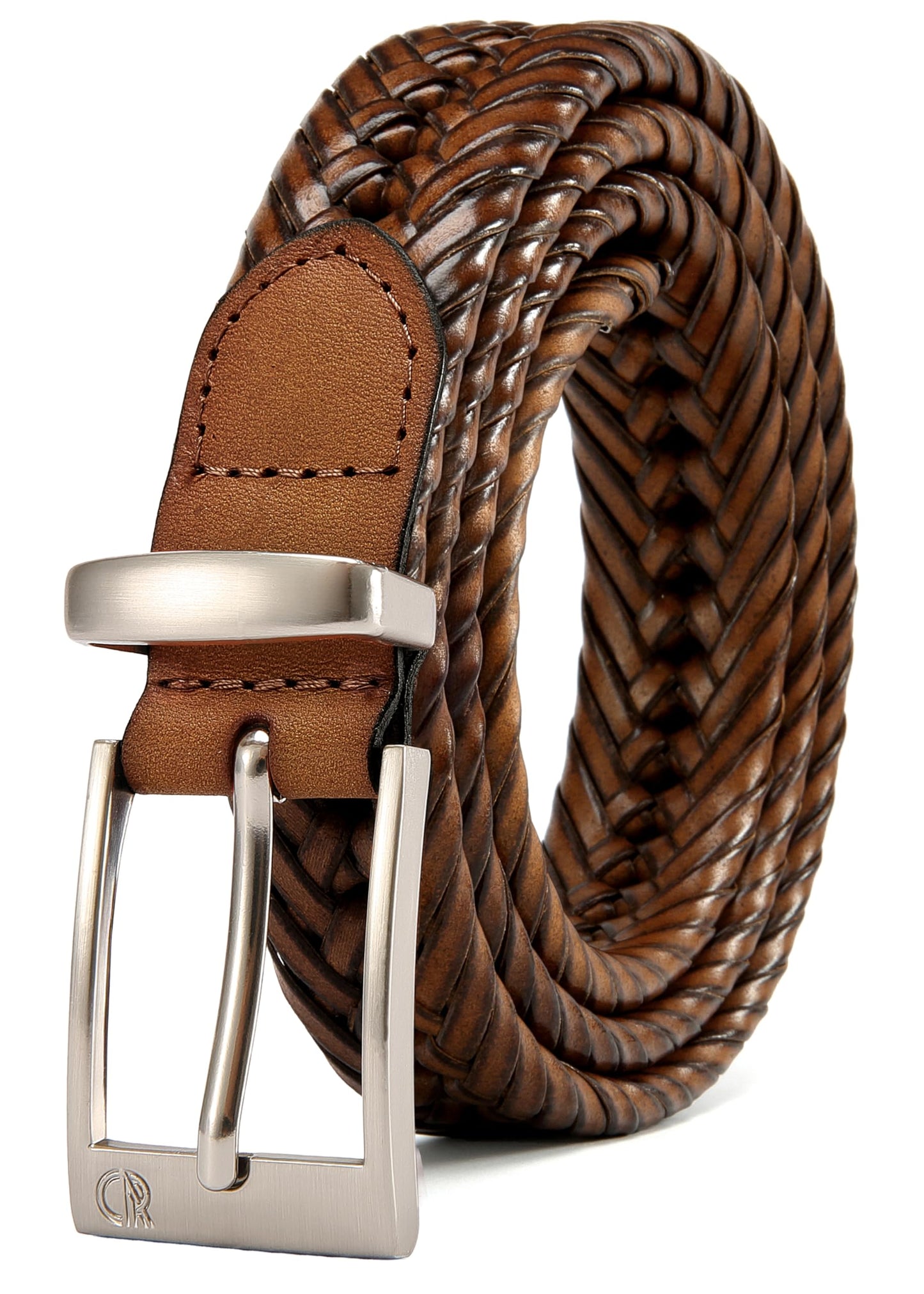 CHAOREN Leather Braided Belts for Men - 1 1/8" Mens Casual Woven Leather Belt for Dress Pant