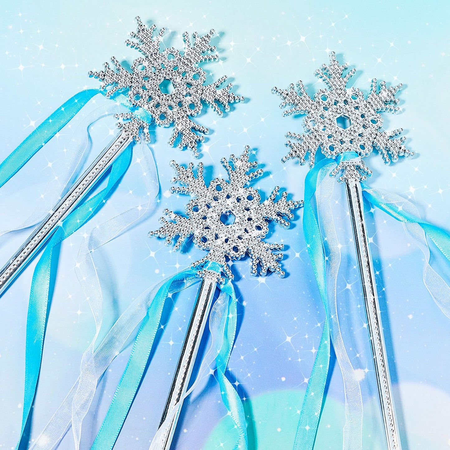 Gejoy Winter Snowflake Wand Silver Snowflake Magic Wand Winter Flake Theme Winter Wand Princess(12 Pcs)