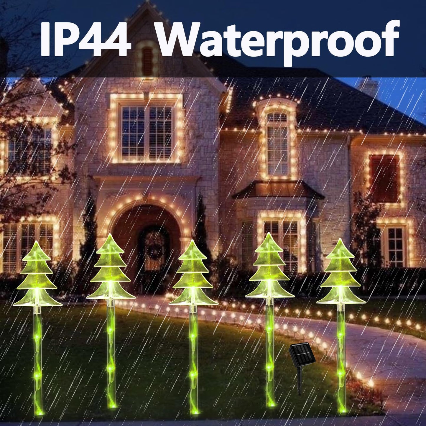 ILLUMINEW Christmas Solar Stake Lights, 5 Pack Waterproof Landscape Christmas Lights, Pathway Christmas Decorations, LED Lights for Yard Lawn Patio Walkway Decor (10PCS Tree-Green)