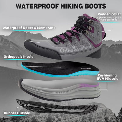 Women's Orthopedic Non Slip Mid Trekking Hiking Boot: Plantar Fasciitis Orthotic Arch Support Bunions Recovery Fashion Sneakers, Comfortable Stylish Office Working Standing Walking Shoes Grey Size 8.5