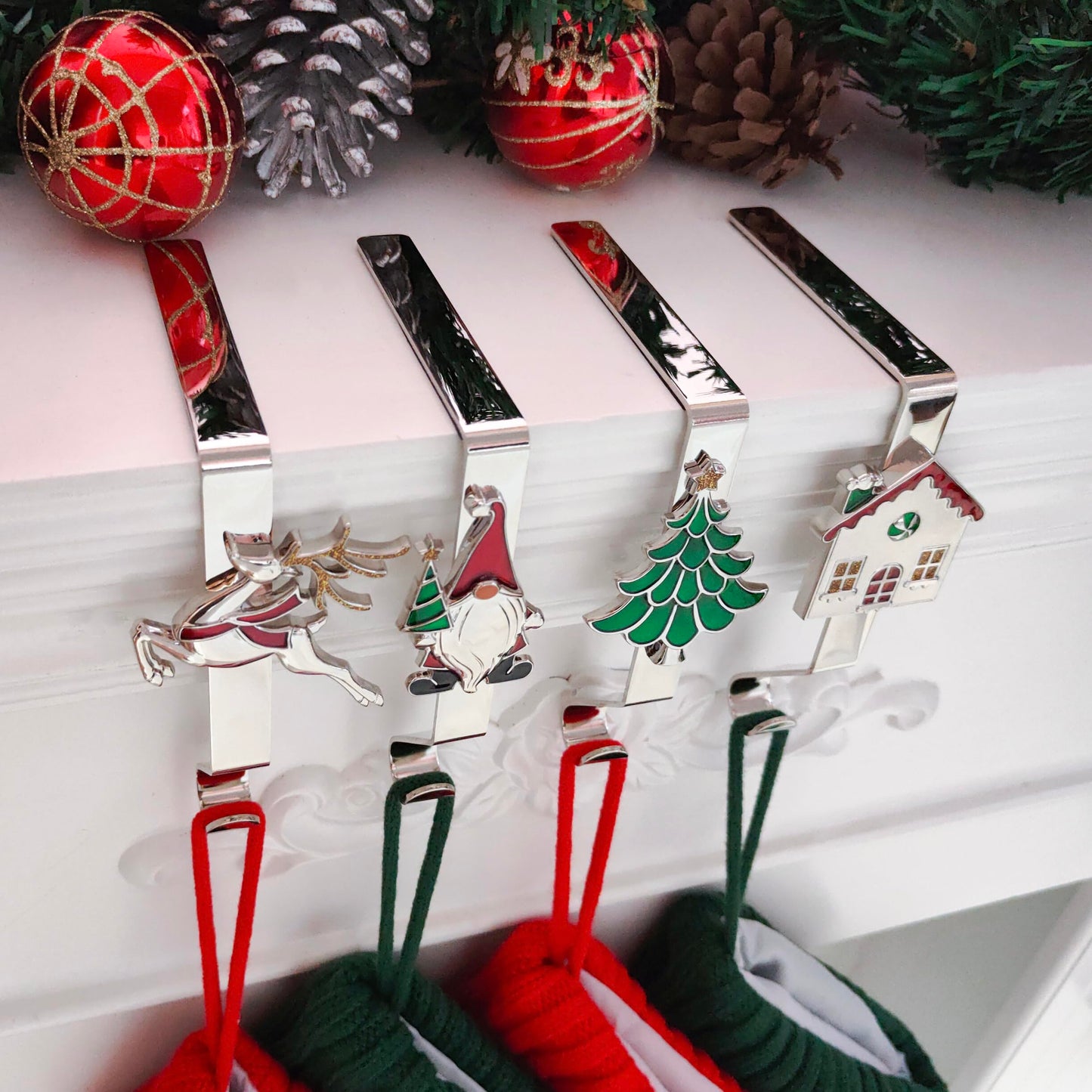K-MLICE Christmas Stocking Holders Set of 4, Christmas Stocking Holders for Mantle Set of 4, Fireplace Stocking Hangers 4 Pack, Stocking Stand, Farmhouse Rustic Xmas Decorations for Home Indoor