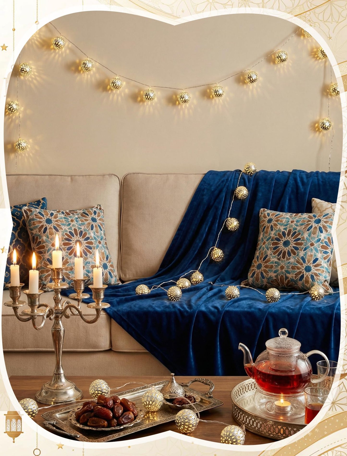 8.5Ft Moroccan String Lights Plug in, 10 LED Silver Metal Globe Fairy Lights, Warm White Hollow Lantern Decorative Lights for Ramadan Eid Mubarak Diwali Bohemian Home Bedroom Patio Party Wedding Decor