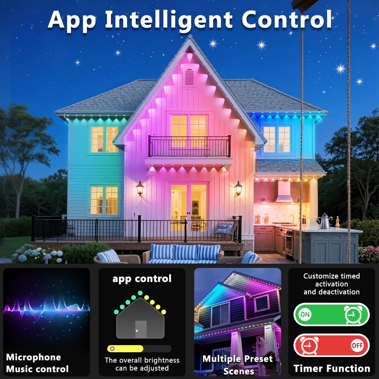 CETELUMA 500FT Permanent Outdoor RGB Lights - Waterproof Smart LED Eaves Lights with App/Remote Control, Music Sync & DIY Scenes, Perfect for Christmas, Halloween, Parties & Daily Decor