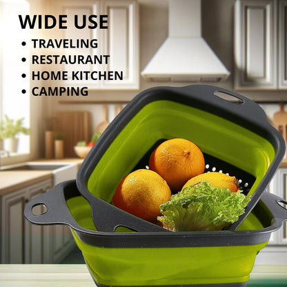 Small Collapsible Colander with Plastic Handles Round Silicone Kitchen Strainers Foldable Kitchen Strainer Perfect for Draining Pasta Vegetable and Fruit Green