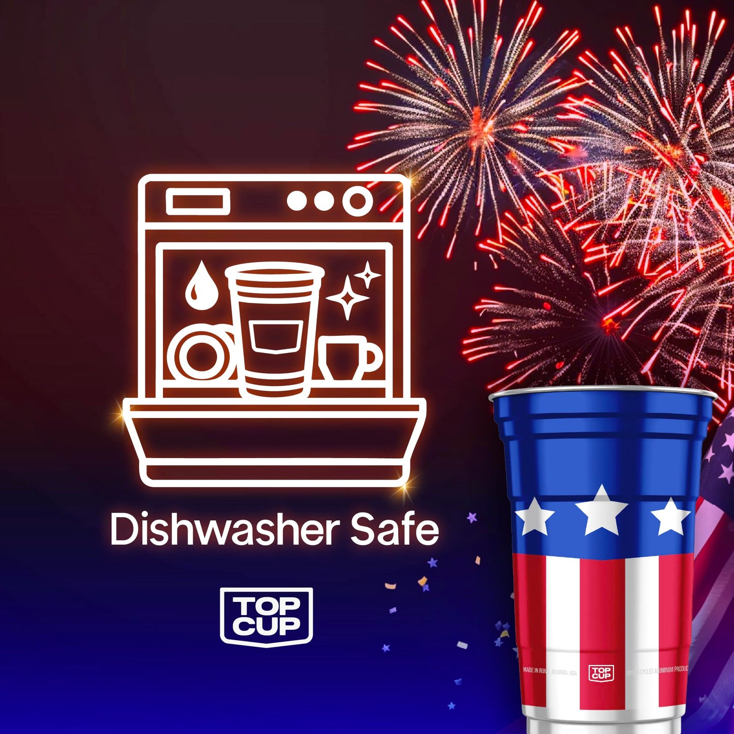 Top Cup America's 250th Birthday 20 oz Reusable Aluminum Party Cups 20 Count | Durable, Reusable & Recyclable, Made in USA