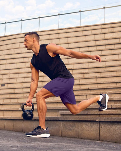 Men's Athletic Running Shorts with Zipper Pockets Quick Dry 7"/ 5"/ 9" Workout Gym Shorts for Basketball Hiking(Purple,9L)