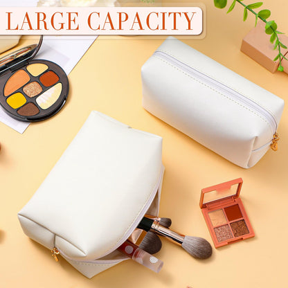 Sanwuta 9 Pcs Makeup Bags Bulk PU Double Zippers Cosmetic Bag Makeup Toiletry Small Pouch Portable Travel Organizers Case for Women Bridesmaid Proposal Gifts(White)