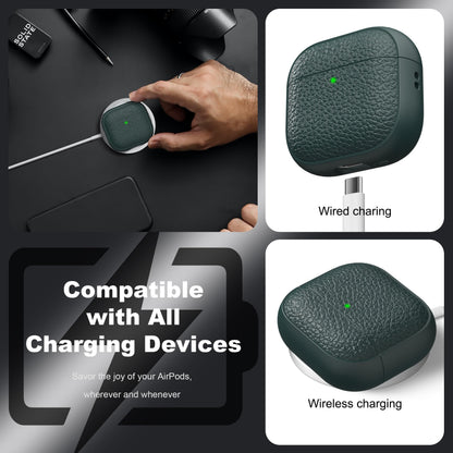 R-fun for Airpods 4 Case, Soft TPU (Leather-Like Design) Drop Protection Cover for Men and Women with Lanyard and Cleaner Kit, Compatible with Apple Latest Airpods 4th Gen(USB-C)(2024)-Green