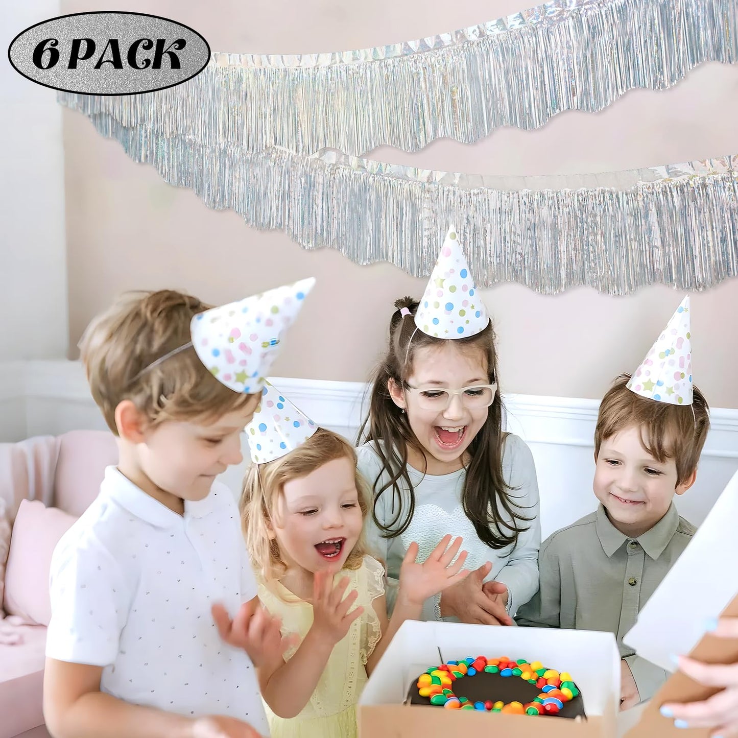 LOLStar 6 Pack Silver Foil Fringe Garland Party Decorations, 59Ft Tinsel Streamers Shiny Silver Wall Hanging Tinsel Fringe Banners for Wedding Birthday Anniversary Christmas New Year Party Decor