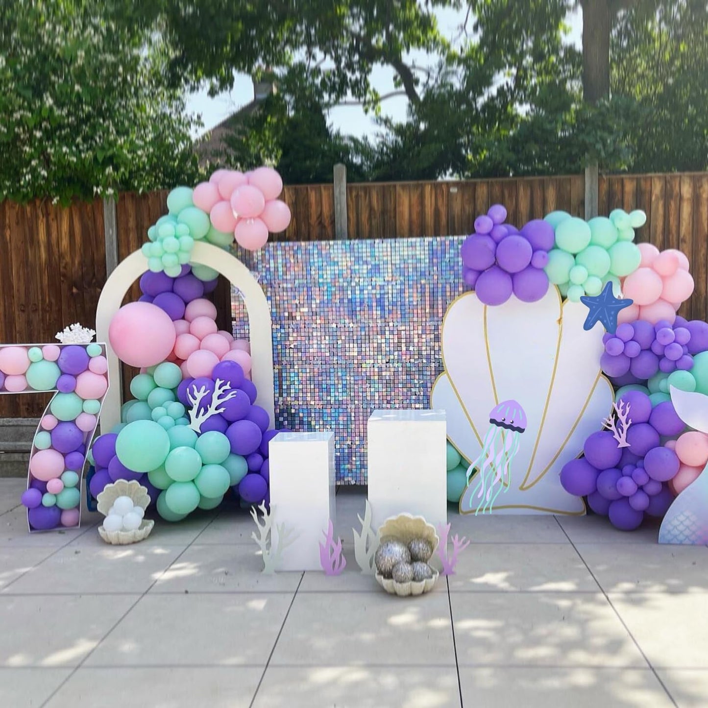 Blue Purple Balloon Arch Kit, 108 Pcs Macaron Purple Pink Blue Balloons Garland with Teal Royal Blue Metallic Silver Latex Balloons for Kids Hawaii Summer Theme Party Baby Shower Birthday Decoration