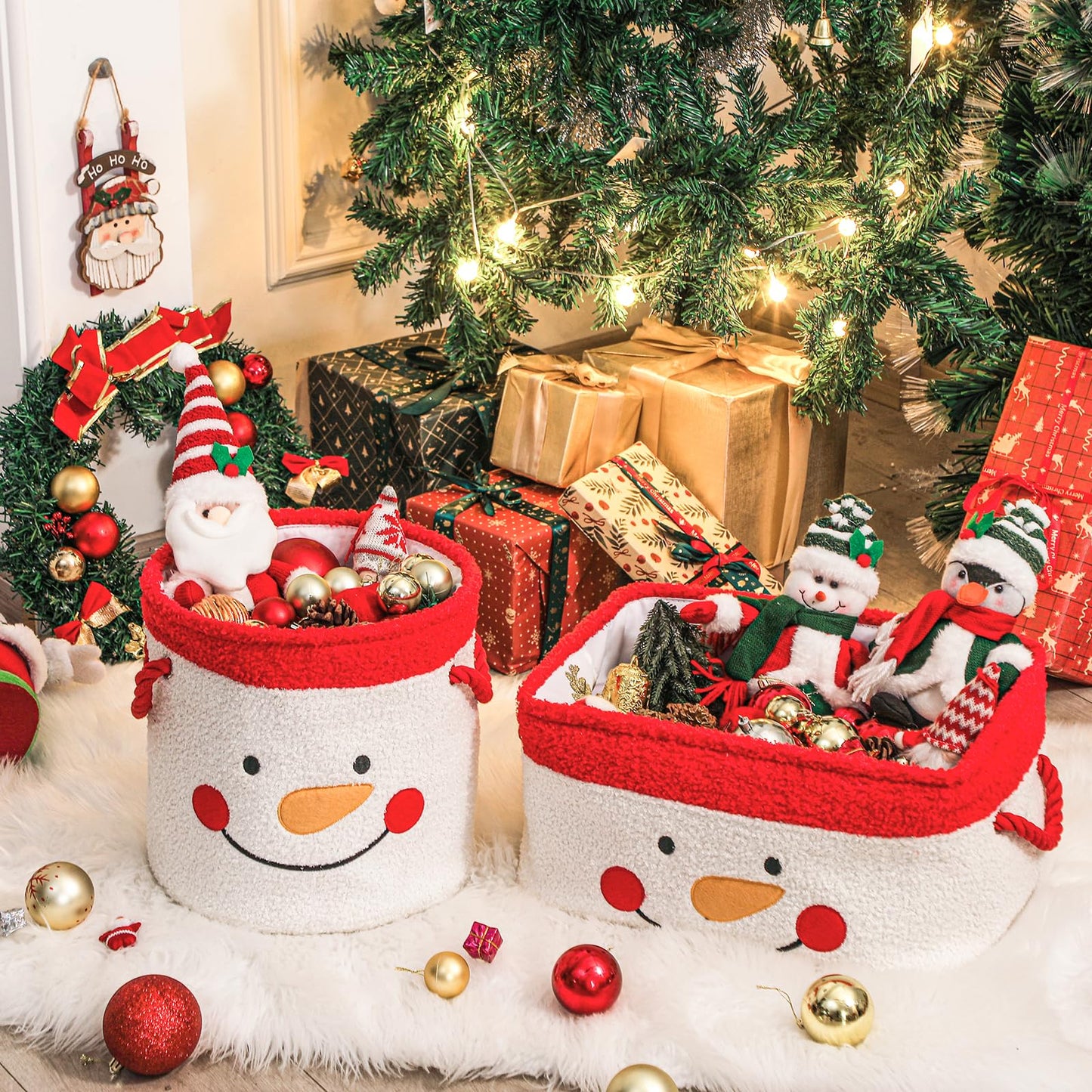 INough Christmas Gift Basket, Large Red Collapsible Storage Basket with Handles, Empty Holiday Basket for Gifts, Blankets, Baby Items and Home Christmas Decorations