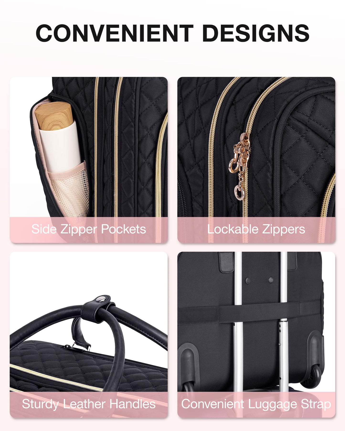 BAGSMART Rolling Laptop Bag Women, 17.3-Inch Quilted Briefcase on Wheels, Computer Case for Business Travel Work