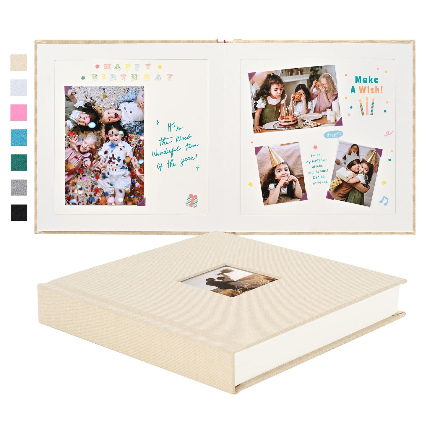 Pssoss 8 x 8 Inch DIY Scrapbook Album 40 Pages Linen Hardcover Kraft White Paper Scrap Book Photo Albums Memory Book for Baby Wedding Family Anniversary Photo Album (Beige, 40 pages)