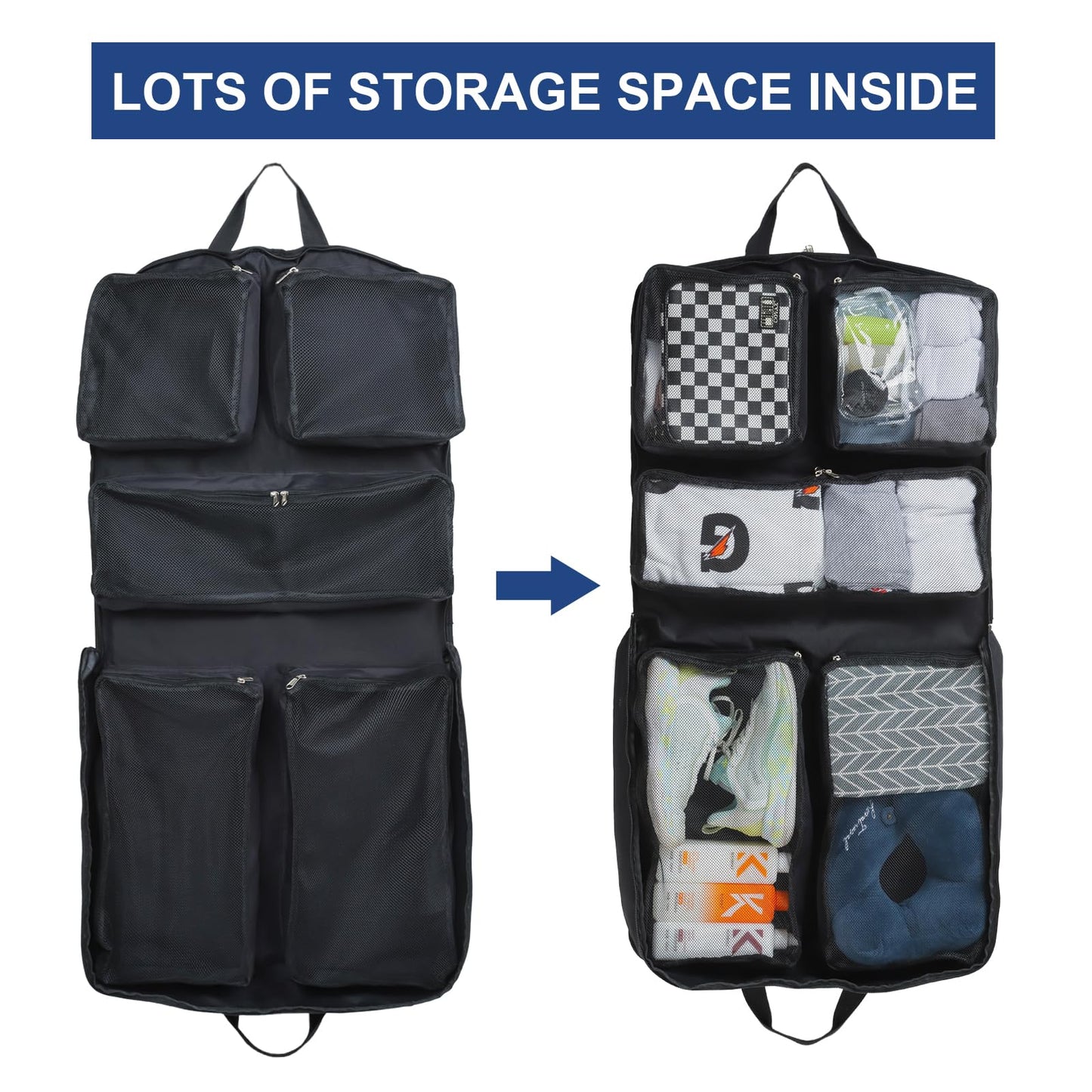 Edraco Garment Bag for Travel, Large Suit Travel Organizer Bag, Foldable Carry On Garment Bag