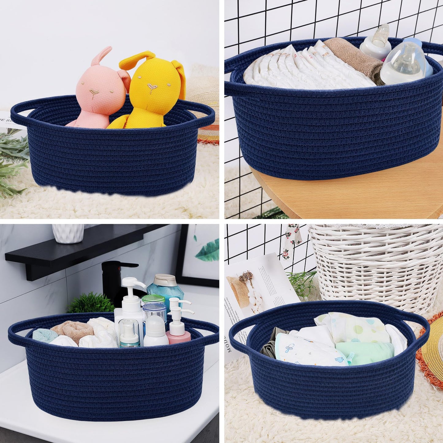 ABenkle Small Basket with Handles, Boho Decorative Rope Woven Dog Cat Toy Storage Bin Shelf Storage Organizer, Easter Christmas Gift Basket, 12"x8"x5"