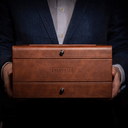 BEERUST Watch box organizer for men - Leather watch case - Luxury watch box - For large mens wrist watches - Mens jewelry box organizer - Watch case - With valet drawer - Watch display case