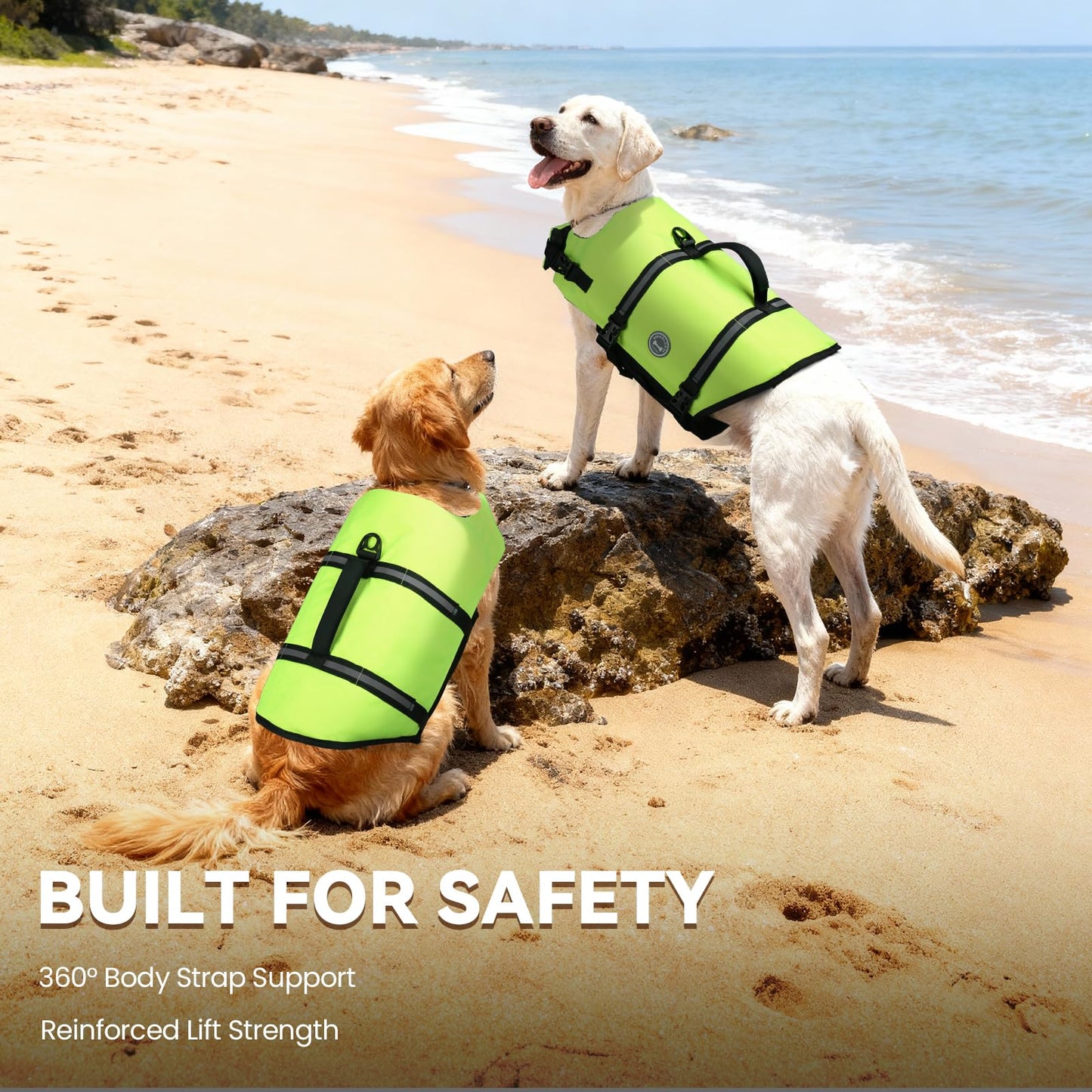 VIVAGLORY Dog Life Vest Rip Stop Dog Swim Vest, M, Bright Yellow