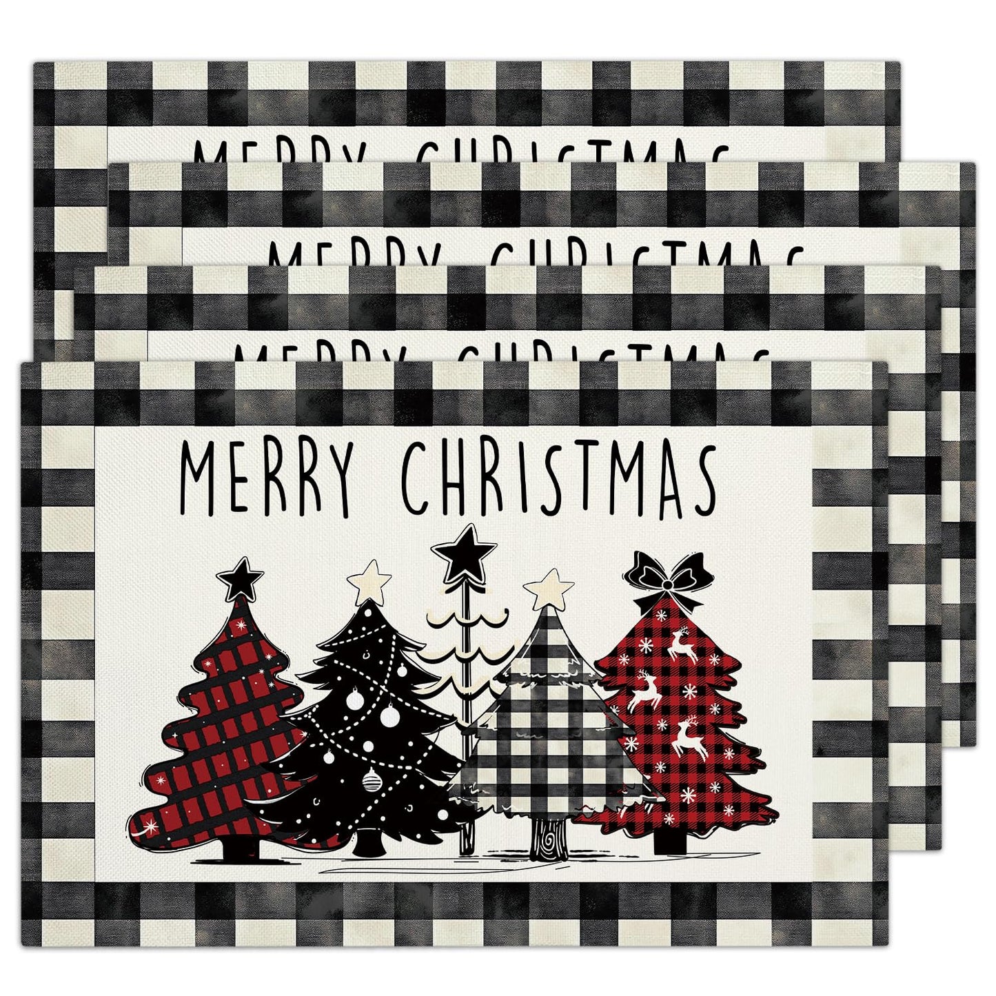 Christmas Tree Snowflakes Placemats Set of 4 Winter Gifts for Christmas Women Rustic Holiday Plaid Placemats Decor for Xmas Party Outdoor Home Kitchen Dining Recyclable Table Mats 12x18 inch - DH713