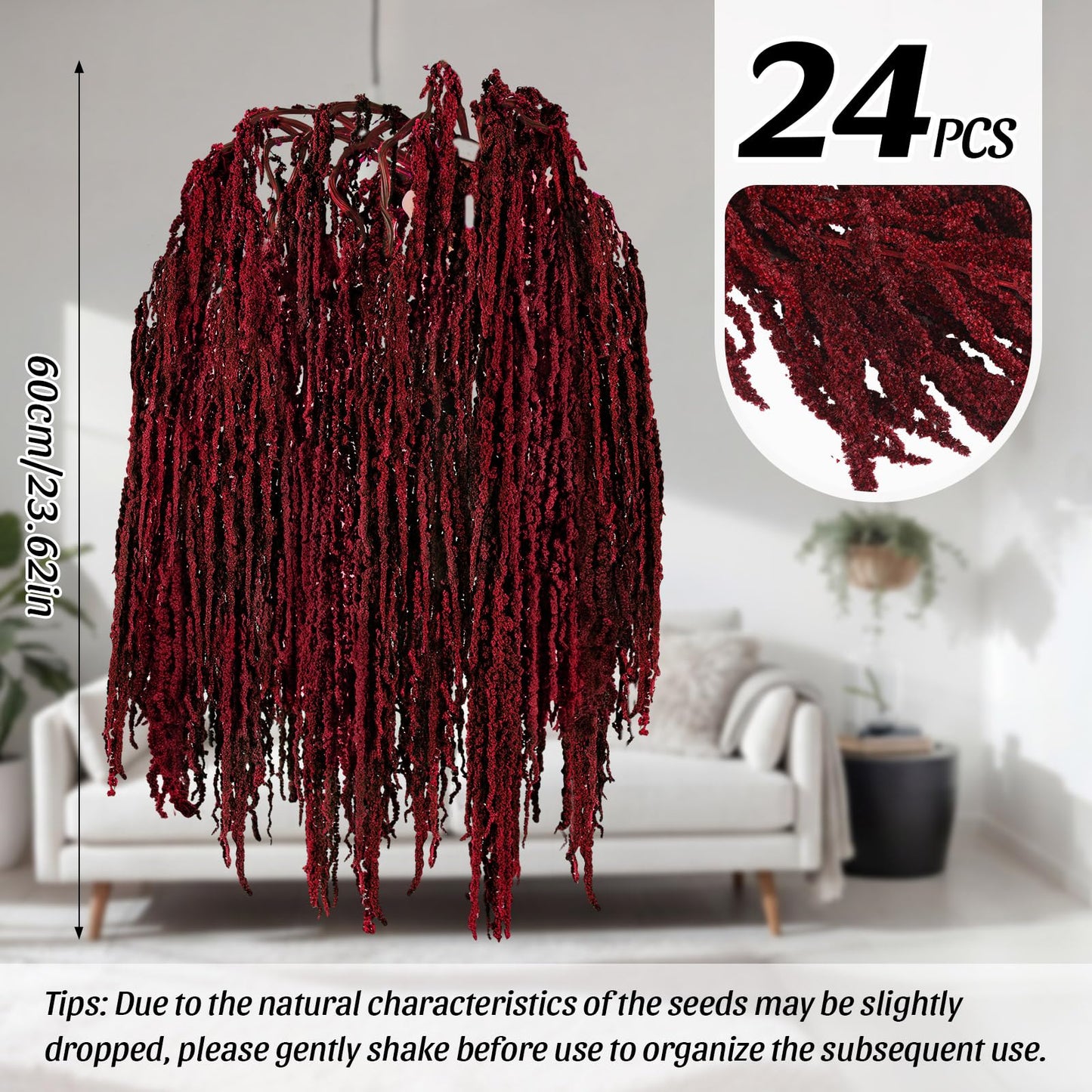 Suncalla 24 Pcs Brownish-red Spring Natural Dried Amaranthus Hanging Flowers Amaranthus Artificial Flowers for Wedding Arch Bouquet Floral Garland Wall Home Decoration (23 Inch)