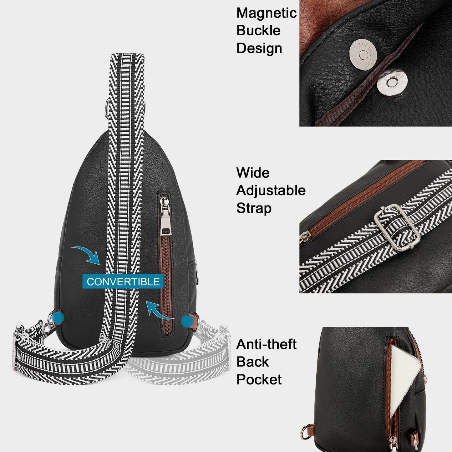 CLUCI Small Sling Bag for Women, Vegan Leather Fanny Pack Crossbody Bags for Women, Chest Bag With Guitar Strap