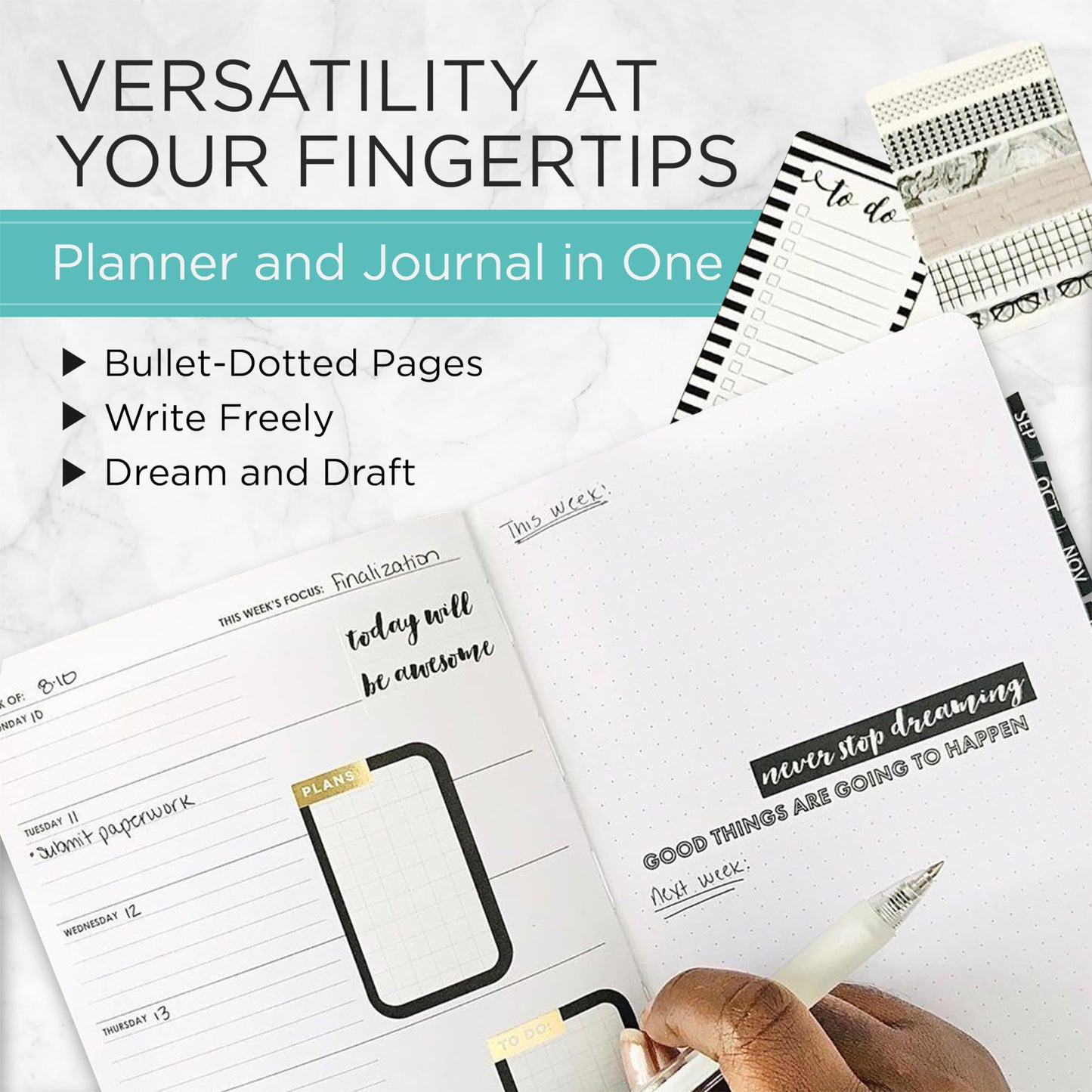 Wordsworth Undated Planner Weekly and Monthly - Dotted Blank Planner - Hardcover, Dateless Weekly Planner, 5.83 × 8.27In - Premium A5 Paper (120GSM) - Monthly, Weekly, Yearly Spread - Bullet Planner