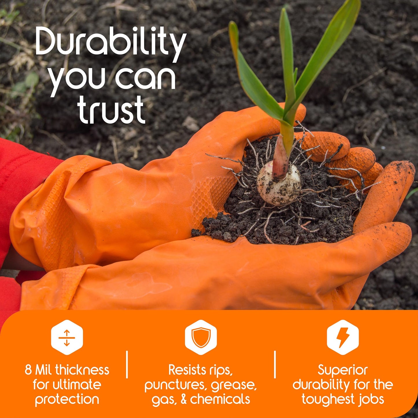 Inspire Heavy Duty Orange Nitrile Gloves | ULTRA 8 Mil Diamond Textured Grip | Industrial Mechanic Disposable Cleaning Gloves Medium, 1000 Count