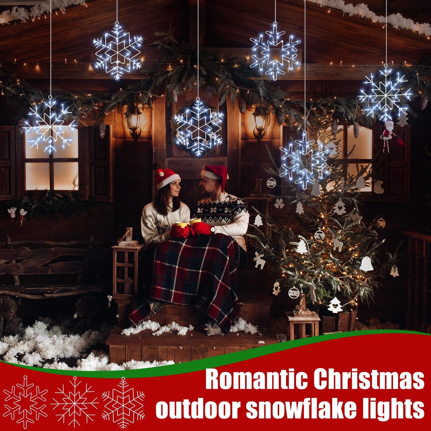 Baquler 2 Set Christmas Snowflake Solar Lights 20 Feet 138 LED Waterproof Outdoor Cool White Twinkle Fairy Lights 8 Modes Solar Hanging String Lights Decoration for Xmas Tree Porch Roof Window Decor