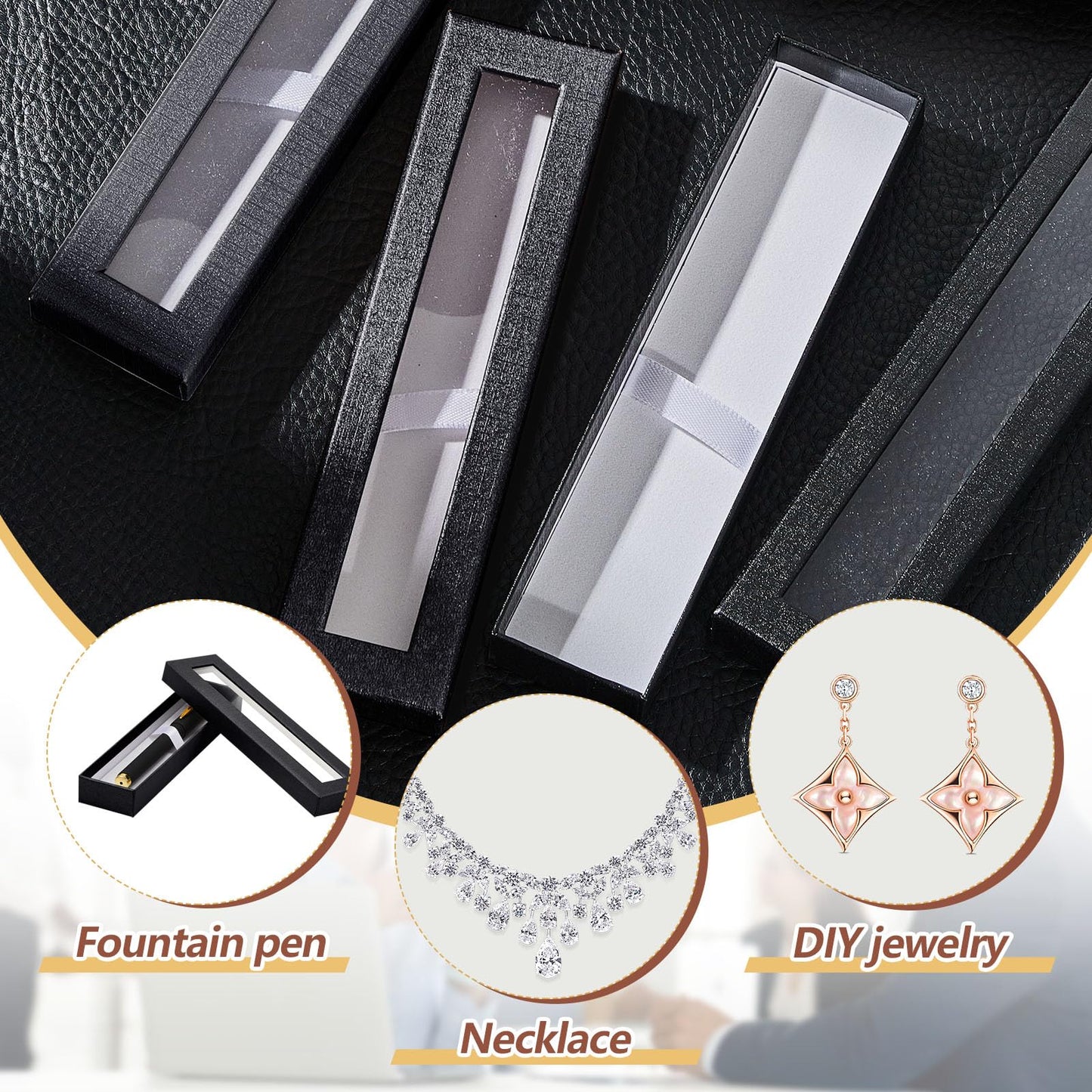 Colarr 36 Pcs Pen Gift Box Empty Ballpoint Pen Box with Cushion Clear Lid Jewelry Display Case for Gift Collection Office Supplies Birthday Souvenir Presentation Christmas (Black)
