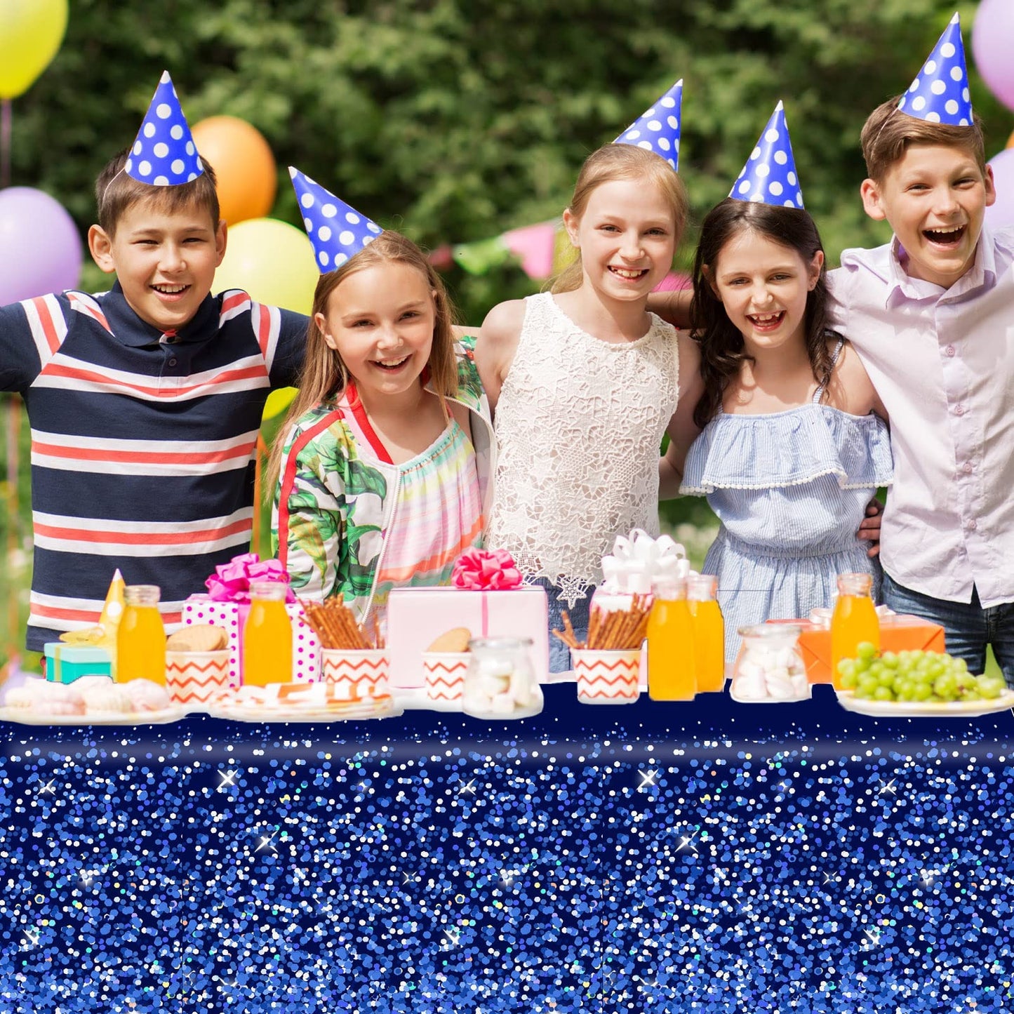 3pcs Blue Silver Tablecloths Denim and Diamonds Party Decorations Navy Blue and Silver Tablecloth Disposable Plastic Royal Blue Confetti Rectangle Table Cover for Birthday Wedding Party Decor Supplies