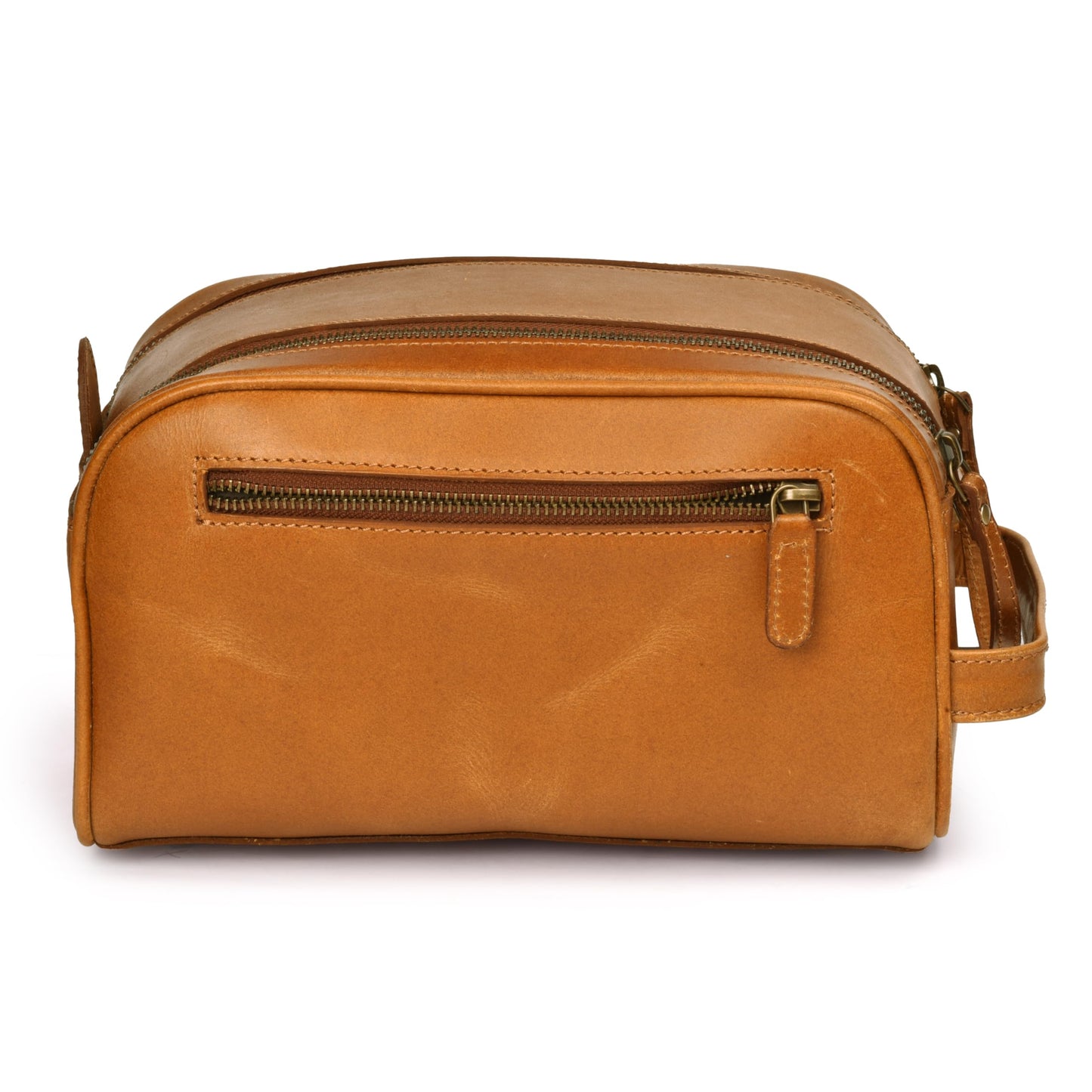 DHAMPOOH Premium Leather King Size Toiletry Travel Pouch – Handcrafted Dopp Kit Bag with Waterproof Lining, Spacious Design for Travel Essentials, Elegant Tan Finish