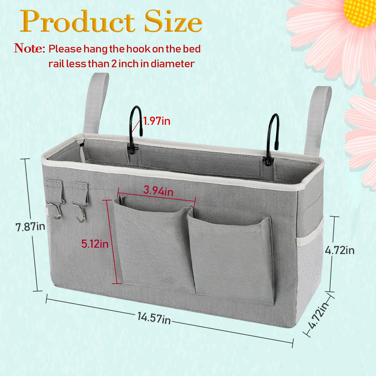 Ozzptuu Bedside Storage Caddy/Bedside Hanging Storage Bag for Headboards Bunk Beds Dorm Rooms Book Phone Magazine Holder (Grey)