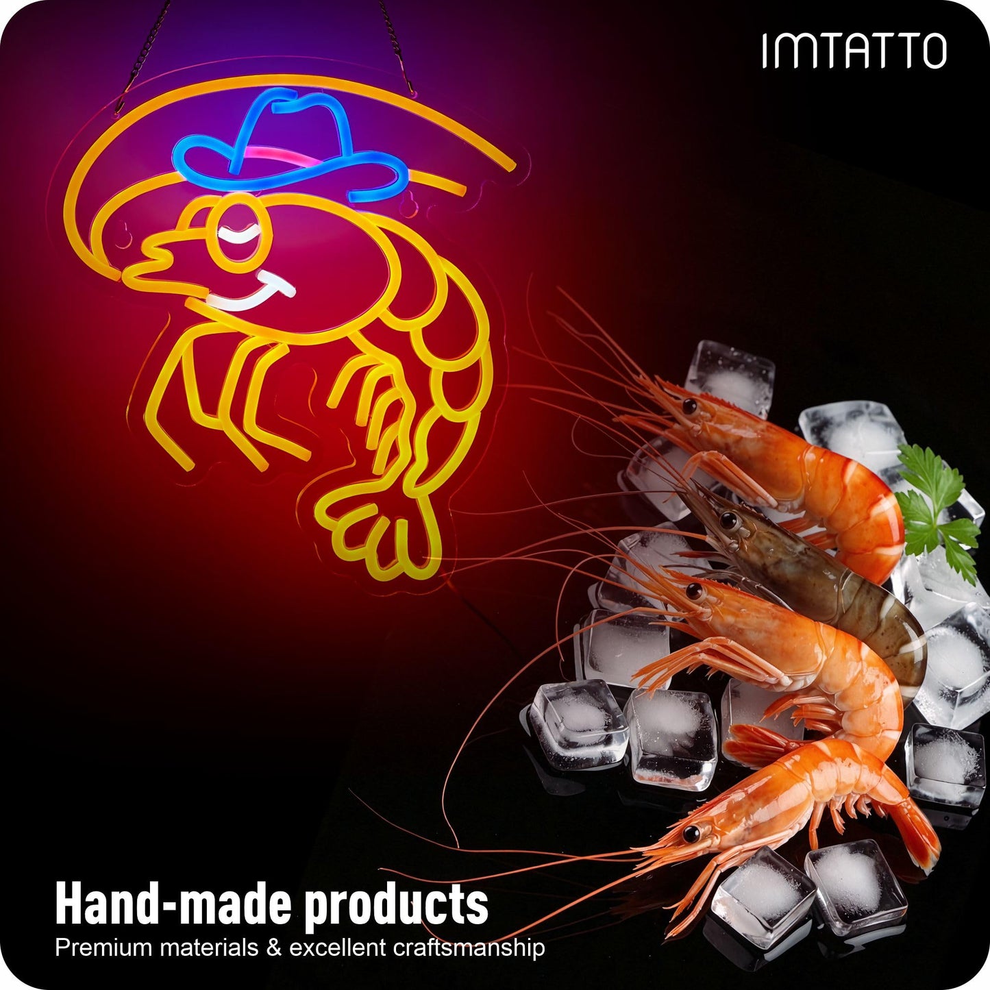 Shrimp Neon Sign Cowboy lobster LED Light for Wall Decor Seafood Light Up Signs Wall Art for Seafood Restaurants Pub Store Man Cave (Orange Shrimp)