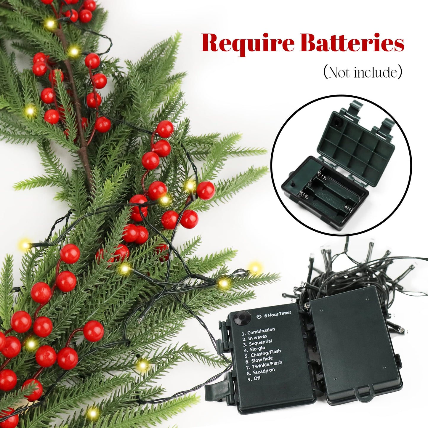 Christmas Norfolk Pine Garland 2PCS 9FT,Real Touch Faux Winter Greenery Garland with Light for Stairs Table Fireplace Backdrop Wall,Christmas Holiday Seasonal Winter Decor