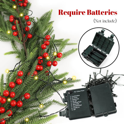 Christmas Norfolk Pine Garland 2PCS 9FT,Real Touch Faux Winter Greenery Garland with Light for Stairs Table Fireplace Backdrop Wall,Christmas Holiday Seasonal Winter Decor