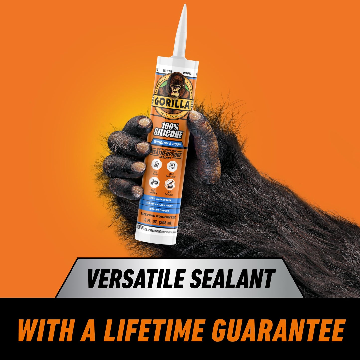 Gorilla 100% Silicone Sealant Caulk Window & Door, 10 Ounce Cartridge, White