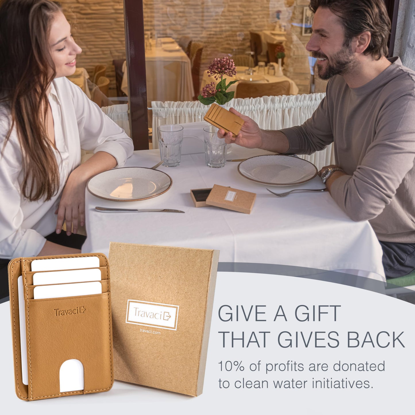 Travaci Full Grain Leather Slim Wallet for Men and Women - Small Minimalist Wallet and Leather Card Holder - Thin Front Pocket Credit Card Holder - Camel