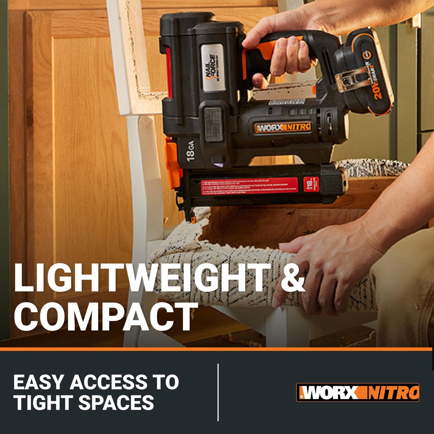 Worx Nitro 20V Cordless 18-Gauge Narrow Crown Stapler, Cordless Staple Gun Fires Up to 80 Staples/Min, Battery Powered Staple Gun with Tool-Free Jam Release WX844L – Battery & Charger Included