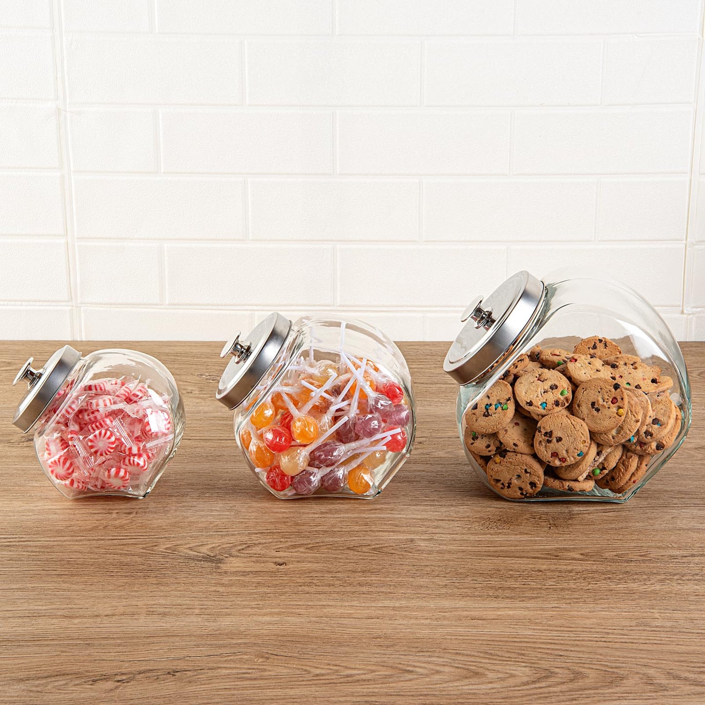 Restaurantware Vetri 0.3 Gallon Penny Jar 1 Durable Candy Jar - With Wide Spout Chrome Lid Clear Glass Cookie Jars For Kitchen Counter Dishwashable