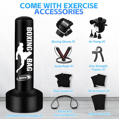 Freestanding Punching Bag for Adults, Boxing Bag with Stand Kicking Bag with Boxing Gloves, Electric Air Pump, Rope, Exercise Band and Accessories, Adult Kickboxing Bags for Beginners Training MMA